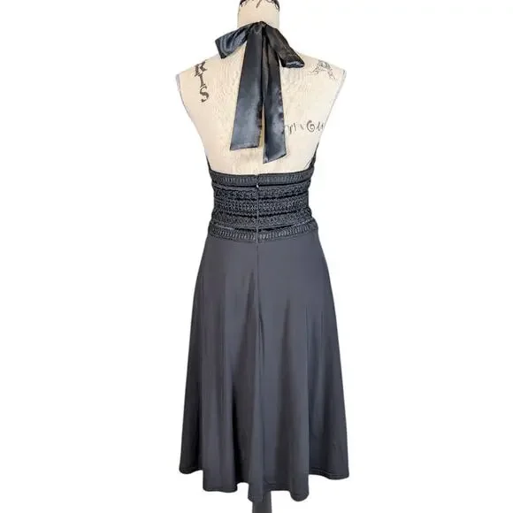 White House Black Market Black Halter Dress Lace Waist Size 4 - Picture 2 of 16